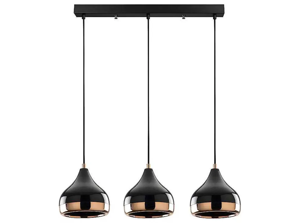 Candeeiro Suspenso*OZAIA Candeeiro De Teto Em Metal De Altura Regulavel Com 3 Abajures De C. 67 X A. 25/111 Cm Cor Preto E Acobreado - Yildo