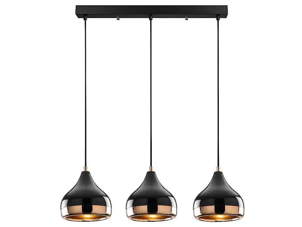 Candeeiro Suspenso*OZAIA Candeeiro De Teto Em Metal De Altura Regulavel Com 3 Abajures De C. 67 X A. 25/111 Cm Cor Preto E Acobreado - Yildo