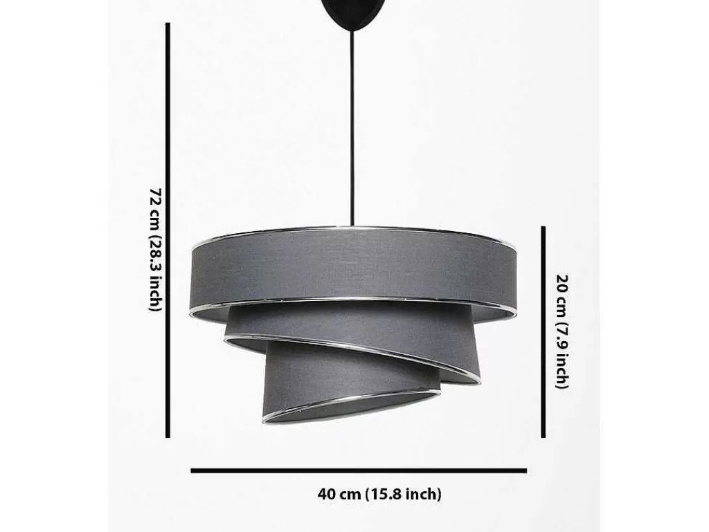 Candeeiro Suspenso*OZAIA Candeeiro De Teto Em Tecido E Metal De Altura Ajustavel D40 X A30-70 Cm Antracite E Prateado - Tairon