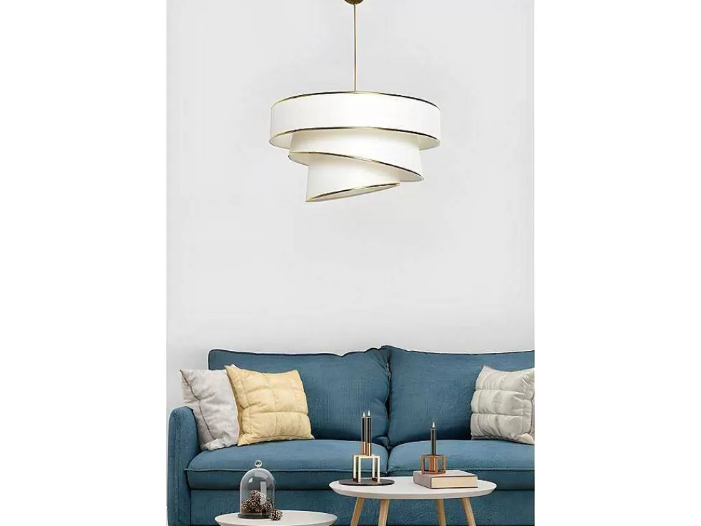 Candeeiro Suspenso*OZAIA Candeeiro De Teto Em Tecido E Metal De D. 40 X A. 72 Cm Cor Creme E Dourado - Tairon