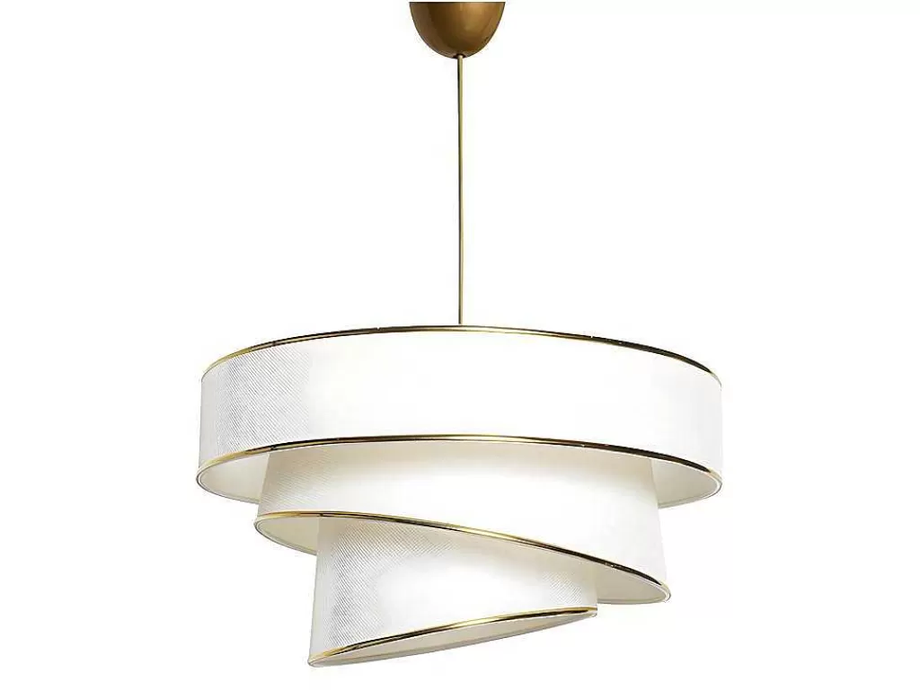 Candeeiro Suspenso*OZAIA Candeeiro De Teto Em Tecido E Metal De D. 40 X A. 72 Cm Cor Creme E Dourado - Tairon