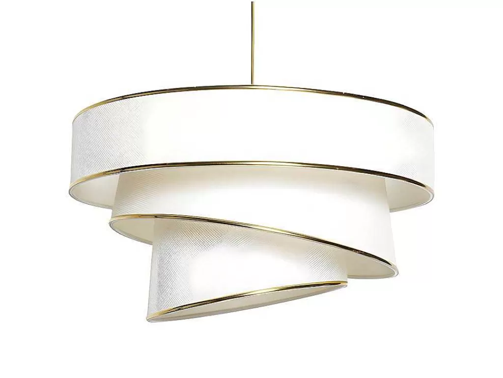 Candeeiro Suspenso*OZAIA Candeeiro De Teto Em Tecido E Metal De D. 40 X A. 72 Cm Cor Creme E Dourado - Tairon