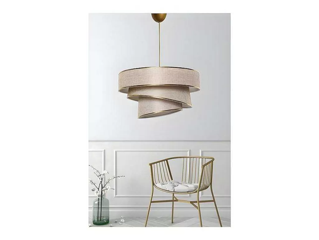 Candeeiro Suspenso*OZAIA Candeeiro De Teto Em Tecido E Metal De D. 40 X A. 72 Cm Cor Taupe E Dourado - Tairon