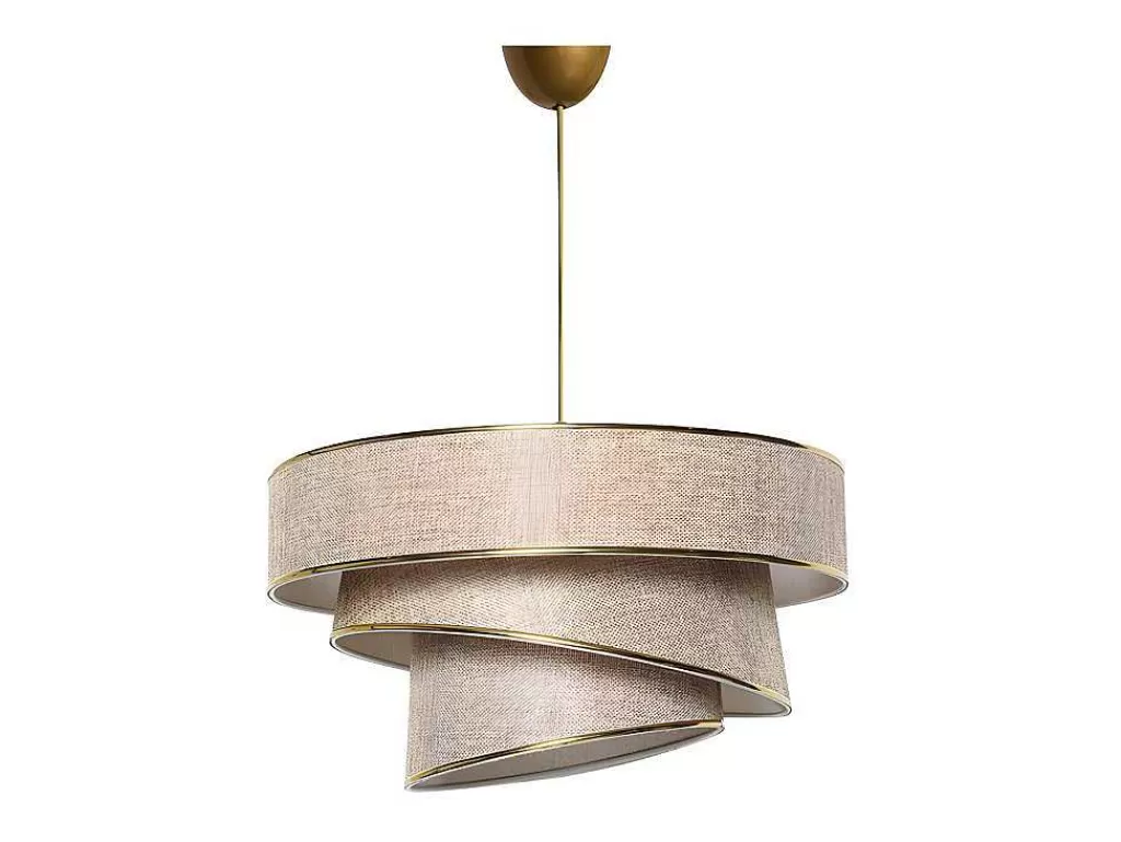 Candeeiro Suspenso*OZAIA Candeeiro De Teto Em Tecido E Metal De D. 40 X A. 72 Cm Cor Taupe E Dourado - Tairon
