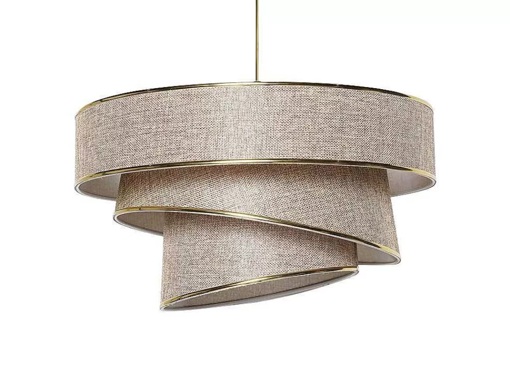 Candeeiro Suspenso*OZAIA Candeeiro De Teto Em Tecido E Metal De D. 40 X A. 72 Cm Cor Taupe E Dourado - Tairon