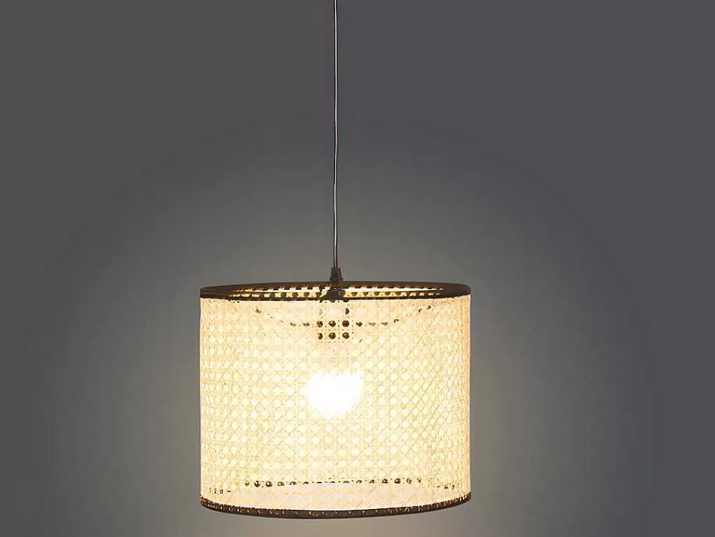 Candeeiro Suspenso*OZAIA Candeeiro De Teto Entrelacado Neirobi - Estilo Etnico - Ferro E Vime - D. 30 X A. 120 Cm - Natural