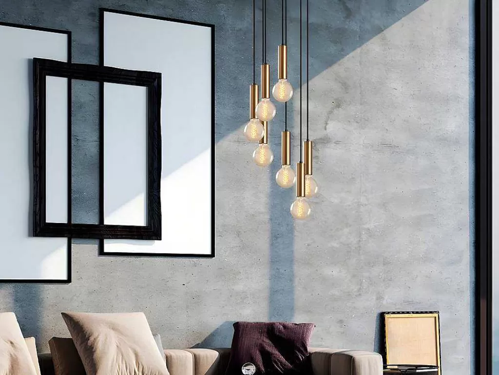 Candeeiro Suspenso*OZAIA Candeeiro De Teto Estilo Vintage De Altura Regulavel Em Metal De A. 40-136 Cm Cor Dourado - Josette