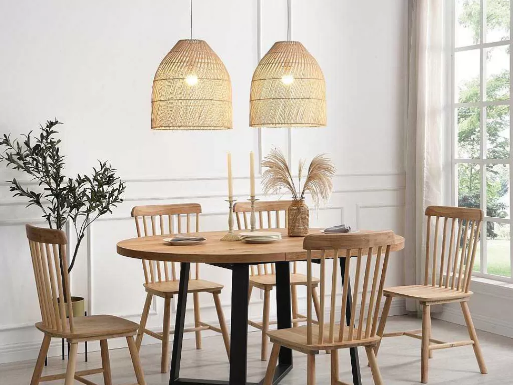 Candeeiro Suspenso*OZAIA Candeeiro De Teto Etnico Em Metal E Rotim Cor Natural De D.40 X A. 120 Cm - Parnaiba