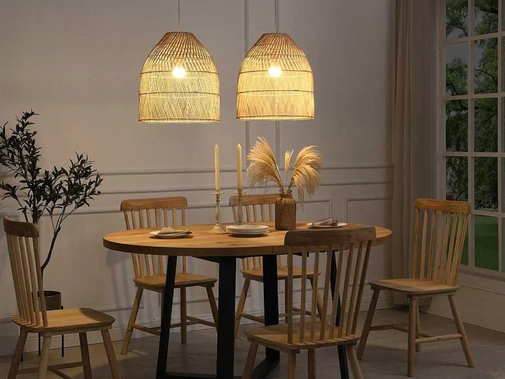 Candeeiro Suspenso*OZAIA Candeeiro De Teto Etnico Em Metal E Rotim Cor Natural De D.40 X A. 120 Cm - Parnaiba
