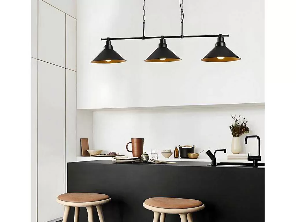 Candeeiro Suspenso*Vente-unique Candeeiro De Teto Industrial Em Metal Com 3 Abajures De C. 108 X A. 55 Cm Cor Preto - Sivani