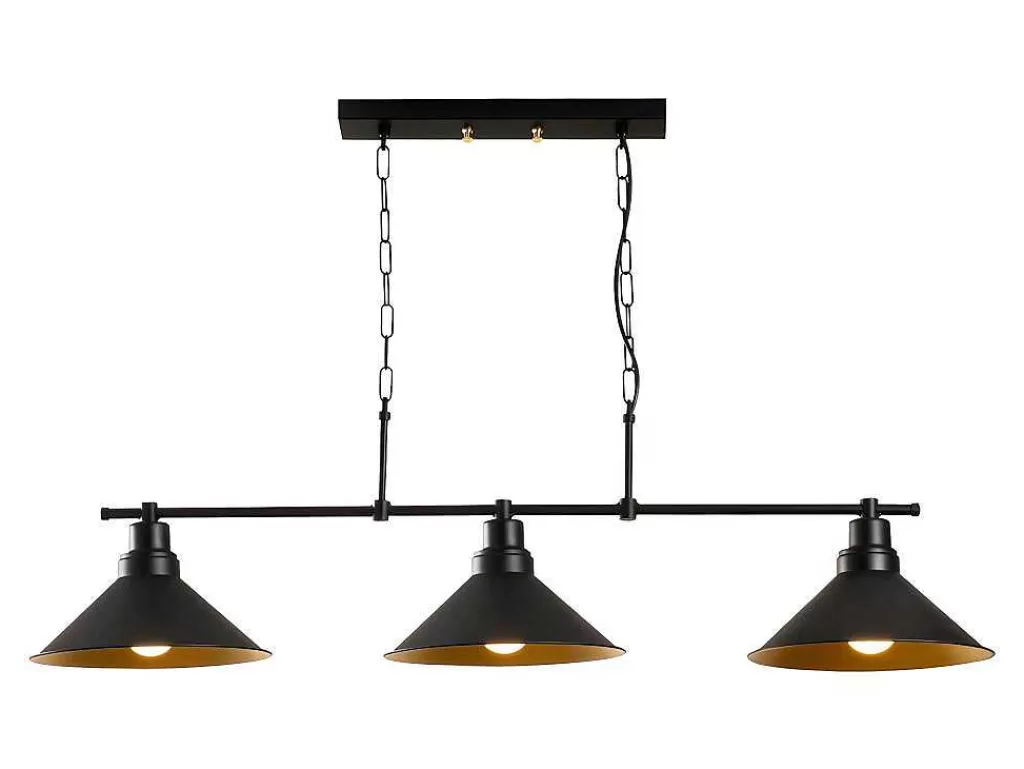Candeeiro Suspenso*Vente-unique Candeeiro De Teto Industrial Em Metal Com 3 Abajures De C. 108 X A. 55 Cm Cor Preto - Sivani