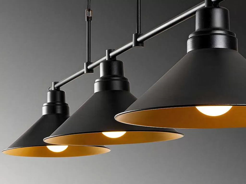 Candeeiro Suspenso*Vente-unique Candeeiro De Teto Industrial Em Metal Com 3 Abajures De C. 108 X A. 55 Cm Cor Preto - Sivani