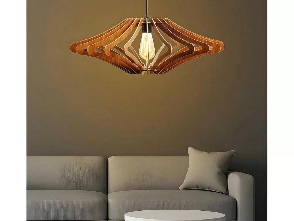 Candeeiro Suspenso*OZAIA Candeeiro De Teto Perfurado Em Mdf De D. 59 X A. 55 Cm Cor Castanho Nogueira - Farita