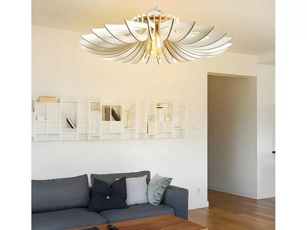 Candeeiro Suspenso*OZAIA Candeeiro De Teto Perfurado Em Mdf De D. 68 X A. 50 Cm Cor Branco - Farita