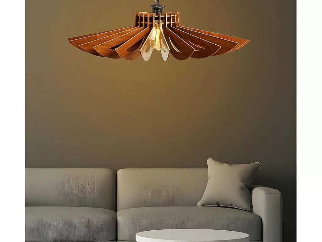 Candeeiro Suspenso*OZAIA Candeeiro De Teto Perfurado Em Mdf De D. 68 X A. 50 Cm Cor Castanho Nogueira - Farita