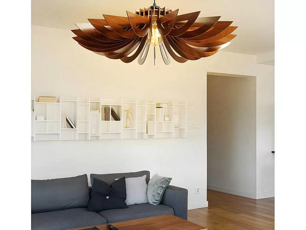 Candeeiro Suspenso*OZAIA Candeeiro De Teto Perfurado Em Mdf De D. 68 X A. 50 Cm Cor Castanho Nogueira - Farita