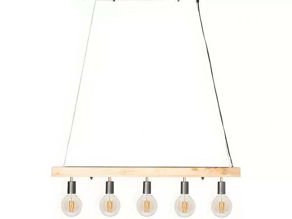 Candeeiro Suspenso*Vente-unique Candeeiro De Teto Viga De Madeira 5 Lampadas Estilo Industrial Madeira E Metal - A. 17,5 X C.100 Cm - Natural E Preto - Julbo