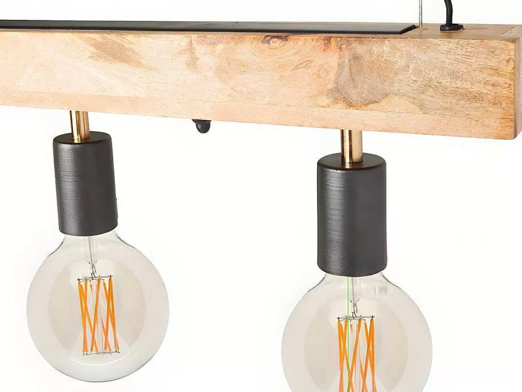Candeeiro Suspenso*Vente-unique Candeeiro De Teto Viga De Madeira 5 Lampadas Estilo Industrial Madeira E Metal - A. 17,5 X C.100 Cm - Natural E Preto - Julbo