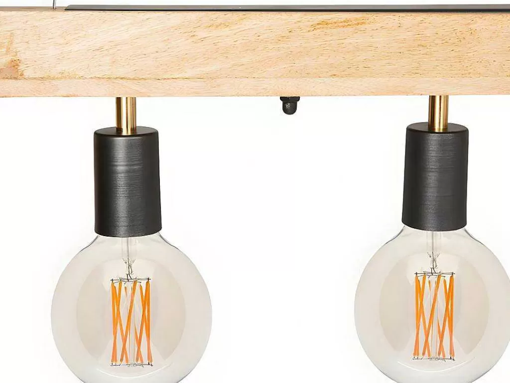 Candeeiro Suspenso*Vente-unique Candeeiro De Teto Viga De Madeira 5 Lampadas Estilo Industrial Madeira E Metal - A. 17,5 X C.100 Cm - Natural E Preto - Julbo
