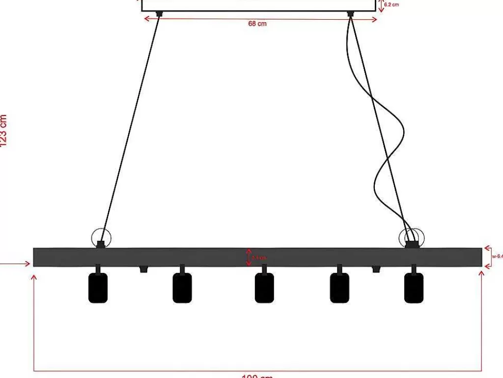 Candeeiro Suspenso*Vente-unique Candeeiro De Teto Viga De Madeira 5 Lampadas Estilo Industrial Madeira E Metal - A. 17,5 X C.100 Cm - Natural E Preto - Julbo