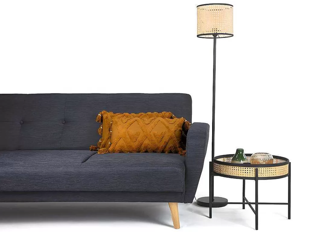 Candeeiro De Pe*OZAIA Candeeiro Entrelacado Estilo Etnico Neirobi - Ferro E Vime - A.145 Cm - Preto E Natural