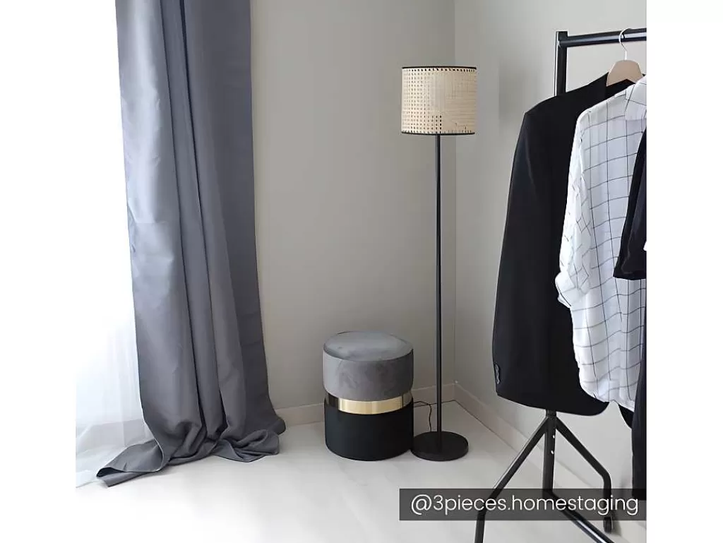Candeeiro De Pe*OZAIA Candeeiro Entrelacado Estilo Etnico Neirobi - Ferro E Vime - A.145 Cm - Preto E Natural