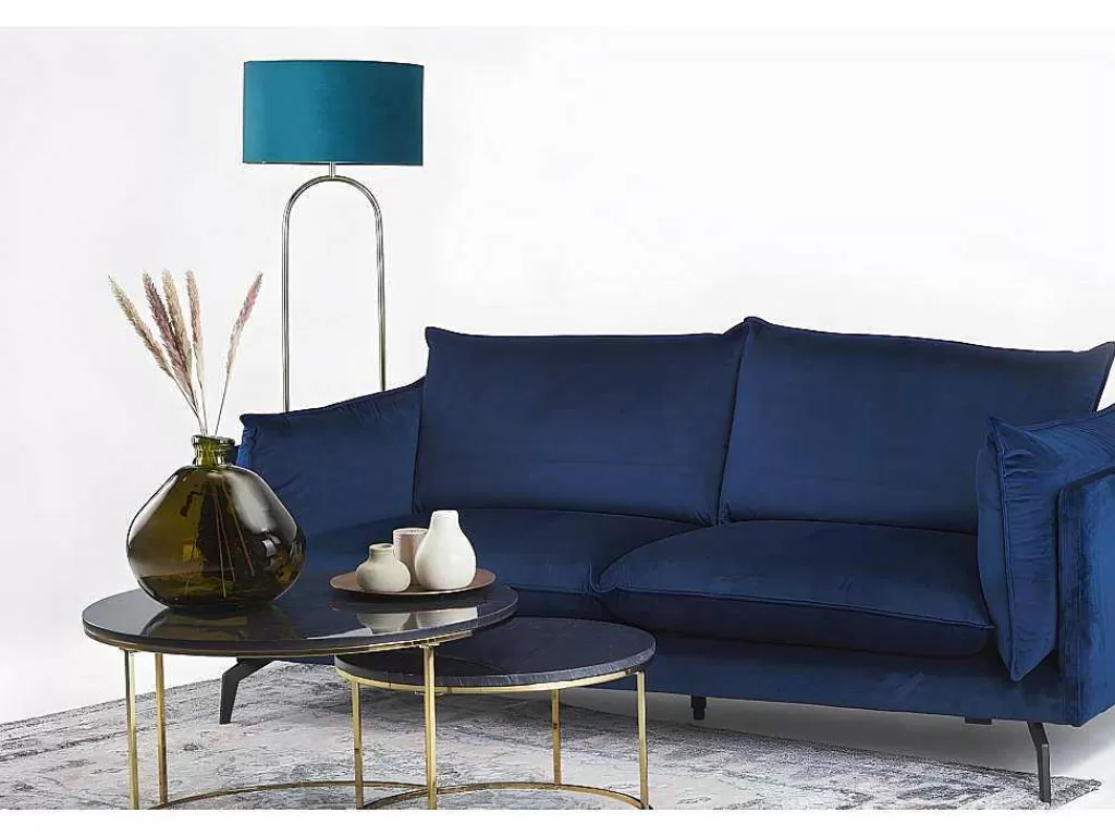 Candeeiro De Pe*OZAIA Candeeiro Estilo Art Deco Em Latao, Marmore E Veludo De A.156 X D.45 Cm Cor Azul - Nour