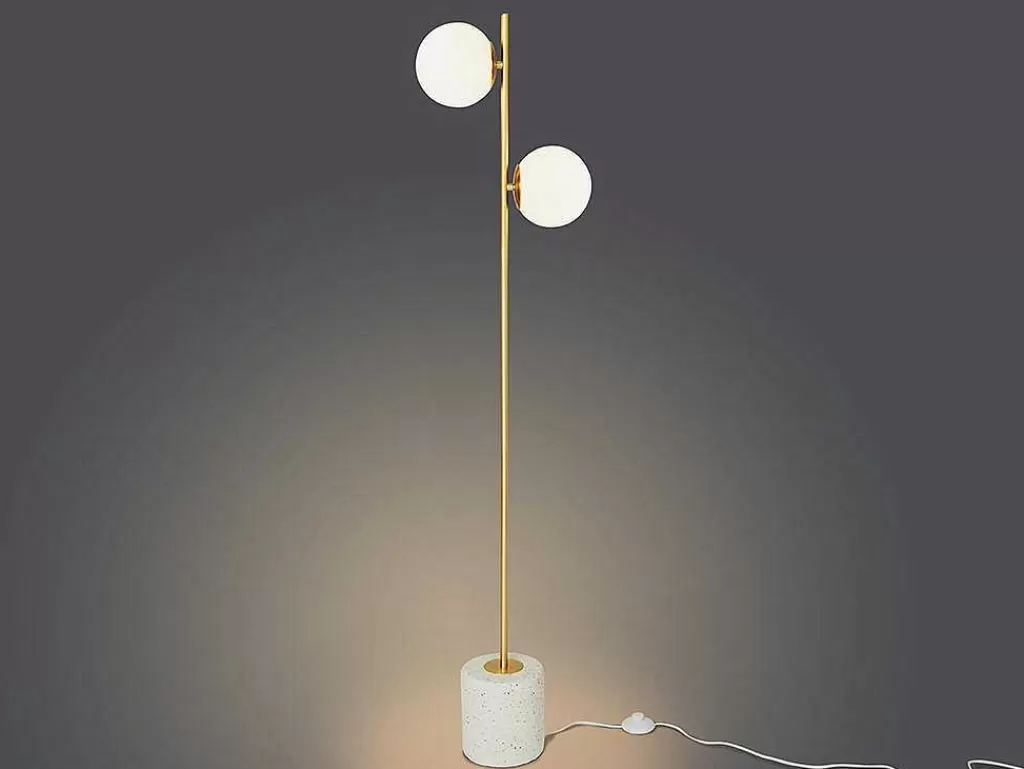 Candeeiro De Pe*OZAIA Candeeiro Estilo Vintage Orea - Base Em Terrazzo - 33X15X146 Cm - Branco E Dourado