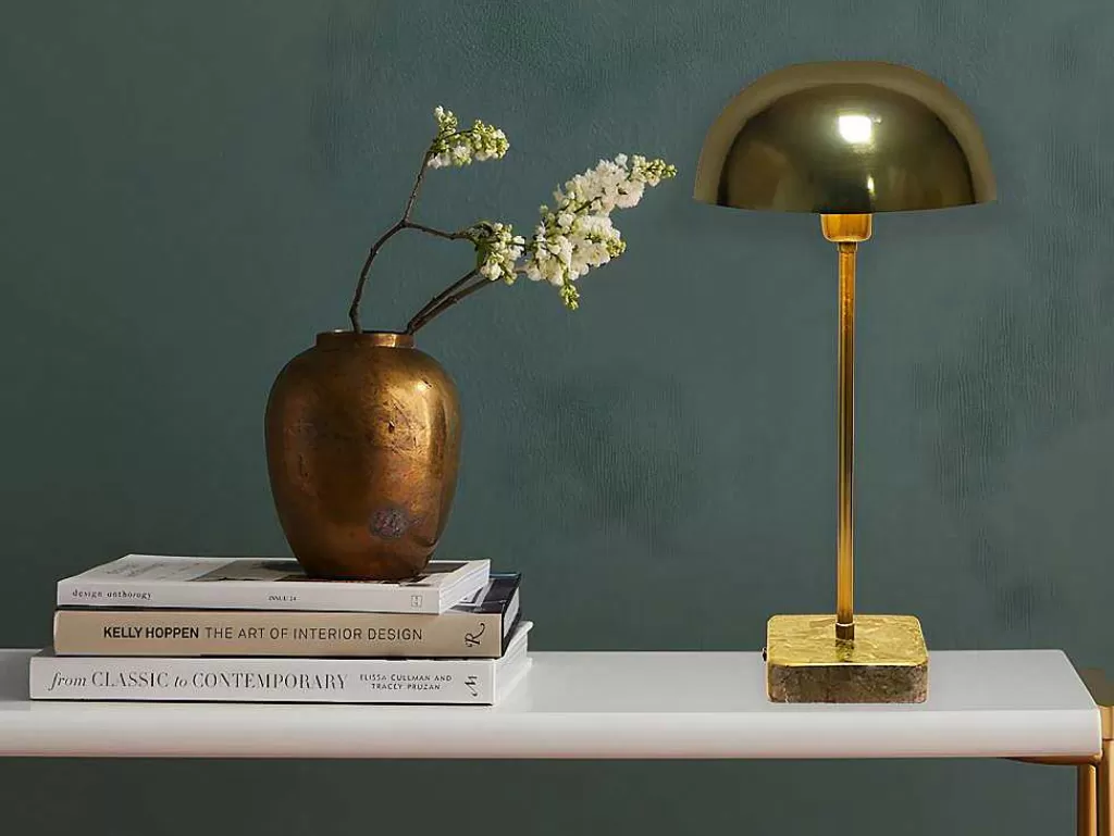 Promoções Decoração*OZAIA Candeeiro Mesa De Cabeceira Forma Cogumelo Estilo Art Deco Amanite - Marmore E Ferro - 24,5 X 24,5 X 52 Cm - Dourado