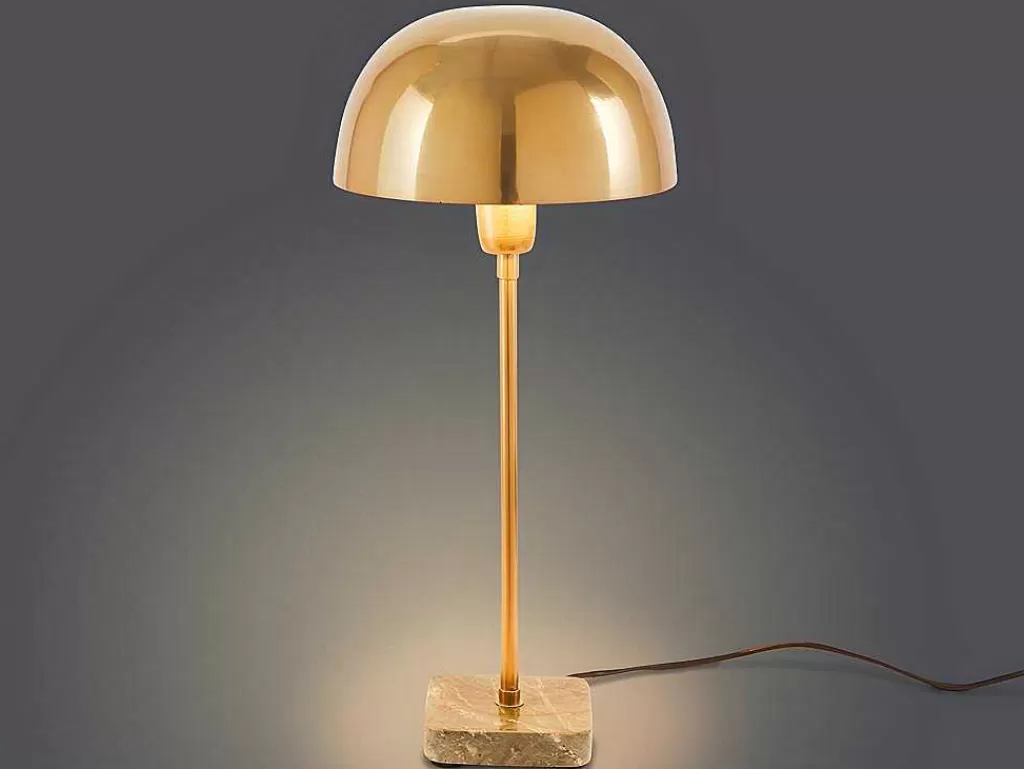 Promoções Decoração*OZAIA Candeeiro Mesa De Cabeceira Forma Cogumelo Estilo Art Deco Amanite - Marmore E Ferro - 24,5 X 24,5 X 52 Cm - Dourado