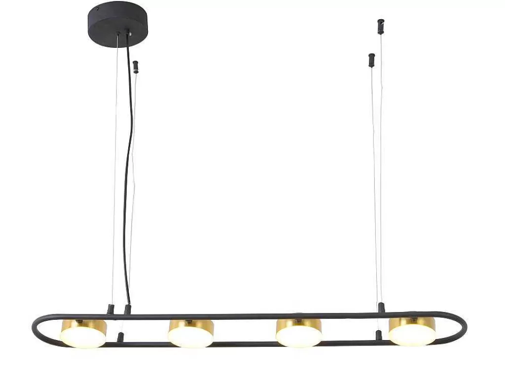 Candeeiro Suspenso*OZAIA Candeeiro Suspenso Com Leds Metal E Aluminio, 4 Focos, L85 Cm Preto E Dourado - Grimbsy