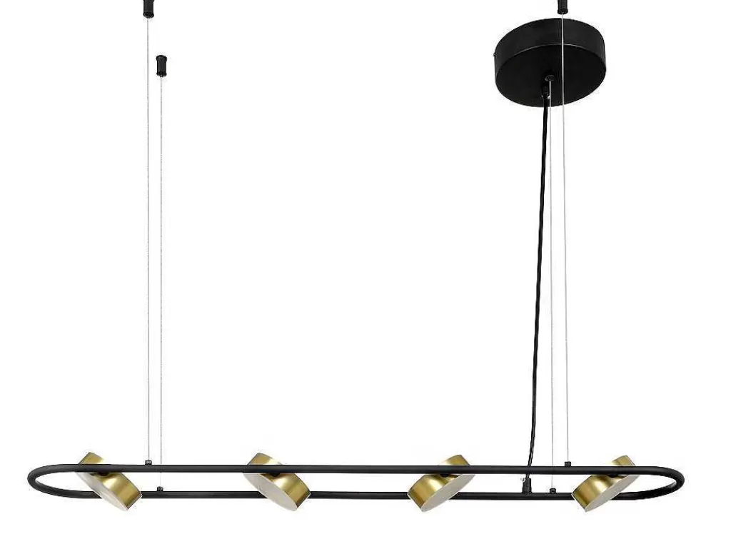 Candeeiro Suspenso*OZAIA Candeeiro Suspenso Com Leds Metal E Aluminio, 4 Focos, L85 Cm Preto E Dourado - Grimbsy
