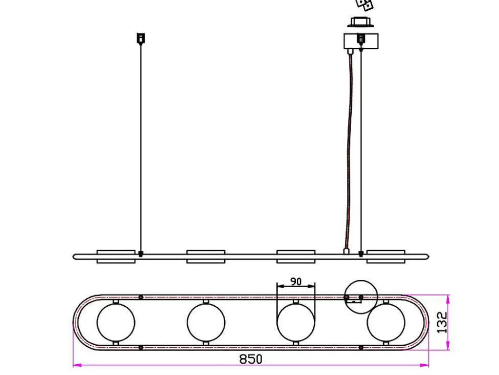Candeeiro Suspenso*OZAIA Candeeiro Suspenso Com Leds Metal E Aluminio, 4 Focos, L85 Cm Preto E Dourado - Grimbsy