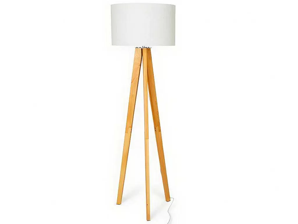 Promoções Decoração*OZAIA Candeeiro Tripe Em Madeira Natural E Abajur Em Linho Cor Branco De D.45 X A.152 Cm - Lorens