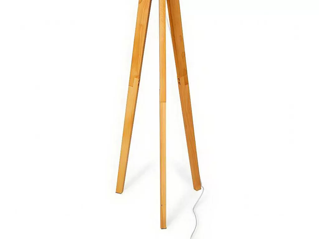 Promoções Decoração*OZAIA Candeeiro Tripe Em Madeira Natural E Abajur Em Linho Cor Branco De D.45 X A.152 Cm - Lorens