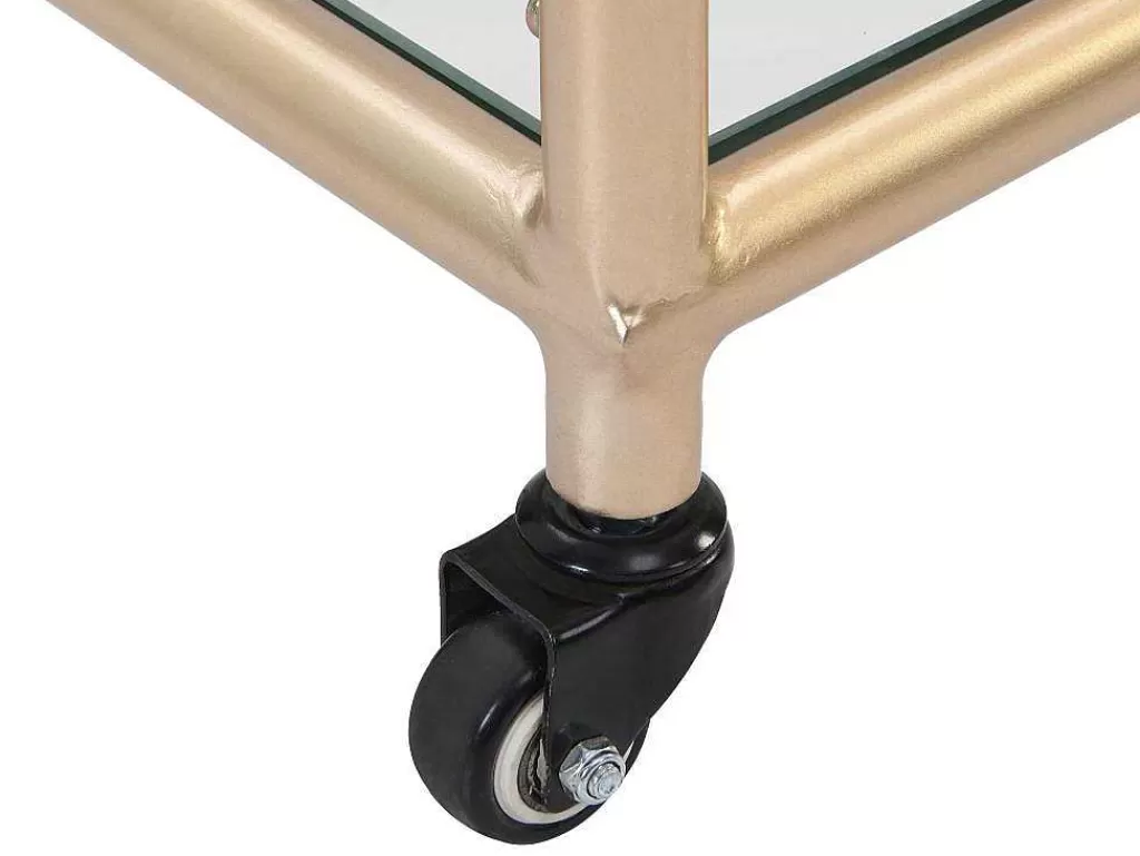 Móvel De Cozinha*Vente-unique Carrinho De Cozinha Com Rodas Tampo Duplo Em Vidro Temperado E Metal Transparente E Dourado - Orula