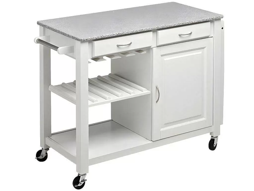 Móvel De Cozinha*Vente-unique Carrinho Grande Com Rodizios Owen - 1 Porta E 2 Gavetas - Seringueira E Granito