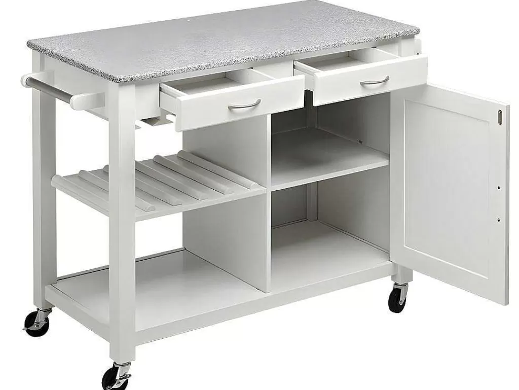 Móvel De Cozinha*Vente-unique Carrinho Grande Com Rodizios Owen - 1 Porta E 2 Gavetas - Seringueira E Granito