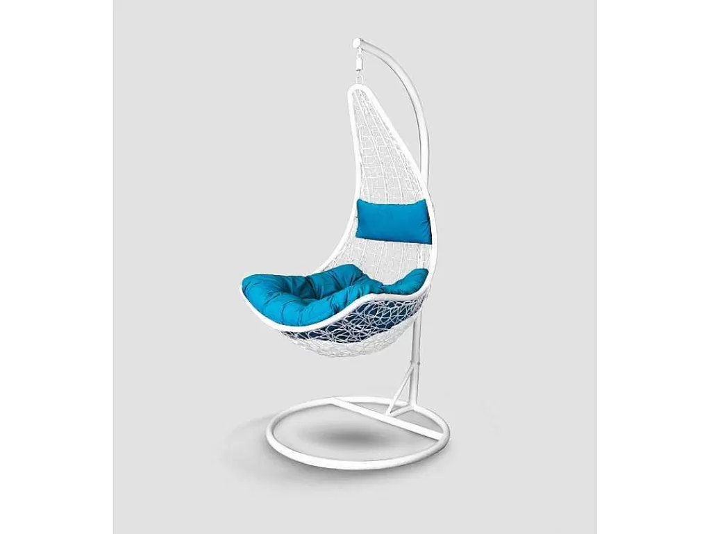 Cadeirão Suspenso*Saldosystocks Cesto Suspenso Xn-2005 Cor Branca Com Almofada Azul E Base Incluida