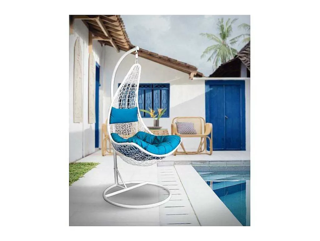 Cadeirão Suspenso*Saldosystocks Cesto Suspenso Xn-2005 Cor Branca Com Almofada Azul E Base Incluida