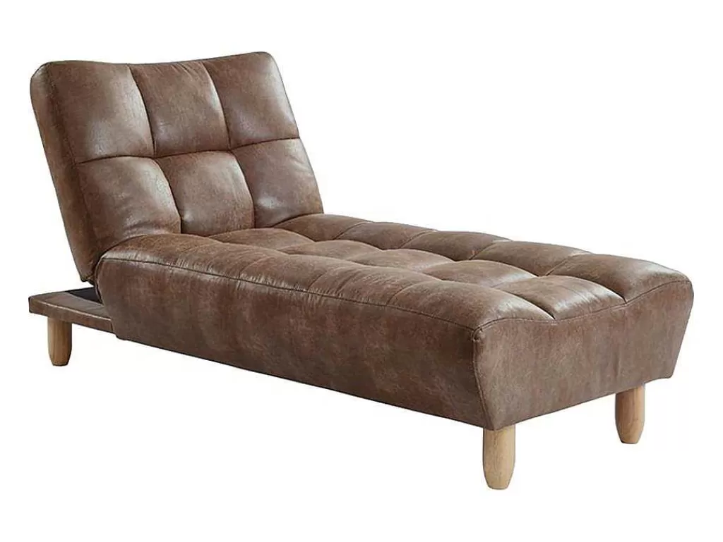 Chaise Longue*Vente-unique Chaise Longue Clic Clac Em Microfibra De Efeito Envelhecido Castanho Vintage - Esteban