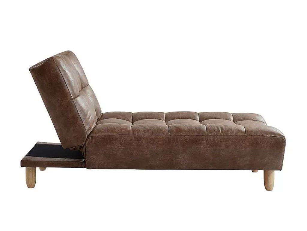 Chaise Longue*Vente-unique Chaise Longue Clic Clac Em Microfibra De Efeito Envelhecido Castanho Vintage - Esteban
