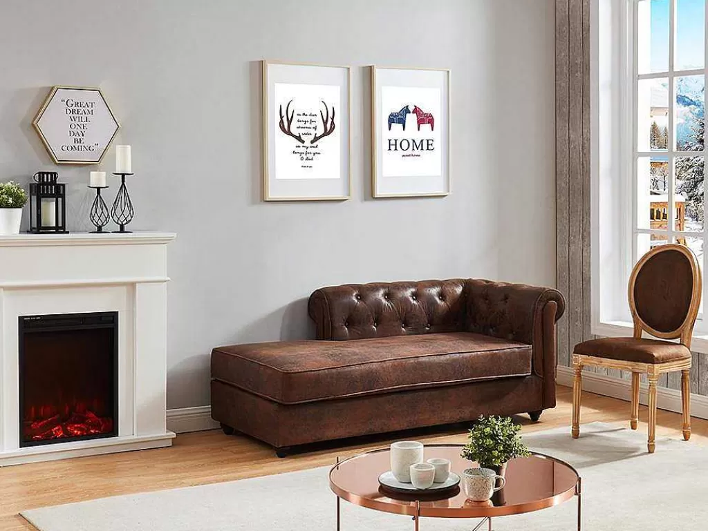 Chaise Longue*Vente-unique Chaise Longue Esquerda Chesterfield De Microfibra Aspeto Couro Envelhecido - Shirel