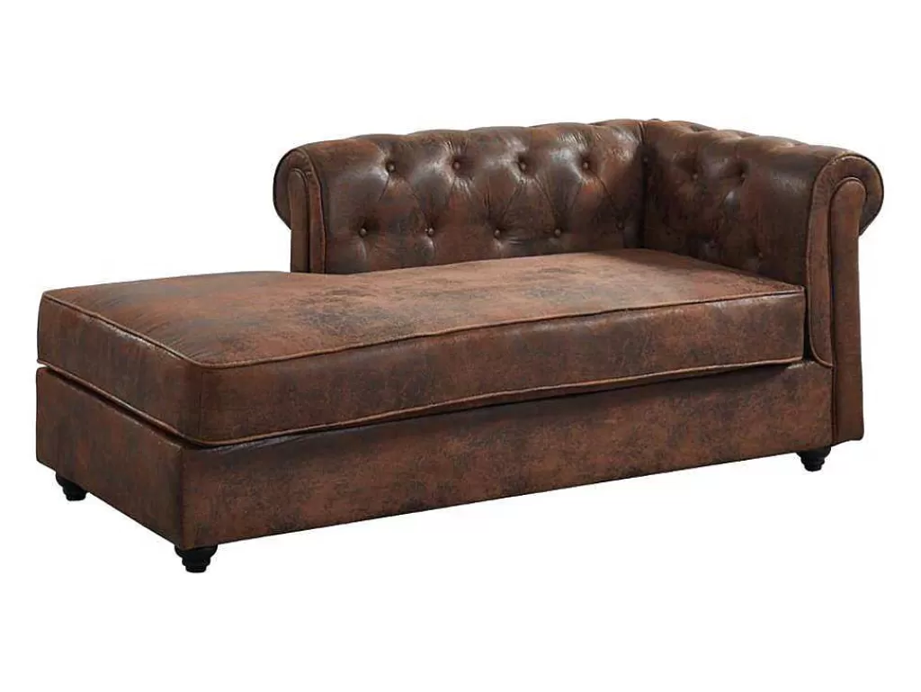 Chaise Longue*Vente-unique Chaise Longue Esquerda Chesterfield De Microfibra Aspeto Couro Envelhecido - Shirel