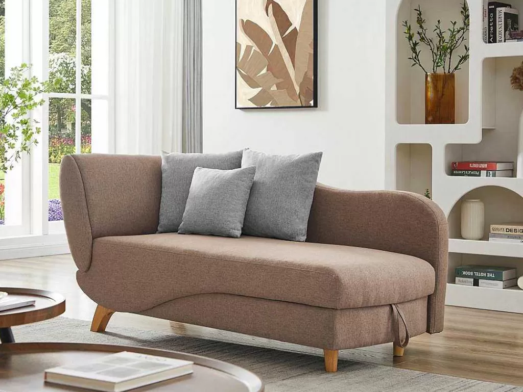 Chaise Longue*Vente-unique Chaise-Longue Direita Convertivel Em Tecido Castanho Com Espaco De Arrumação - Penelope