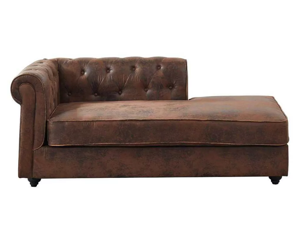 Chaise Longue*Vente-unique Chaise-Longue Direita Em Microfibra Aspeto Pele Envelhecida Estilo Chesterfield - Shirel