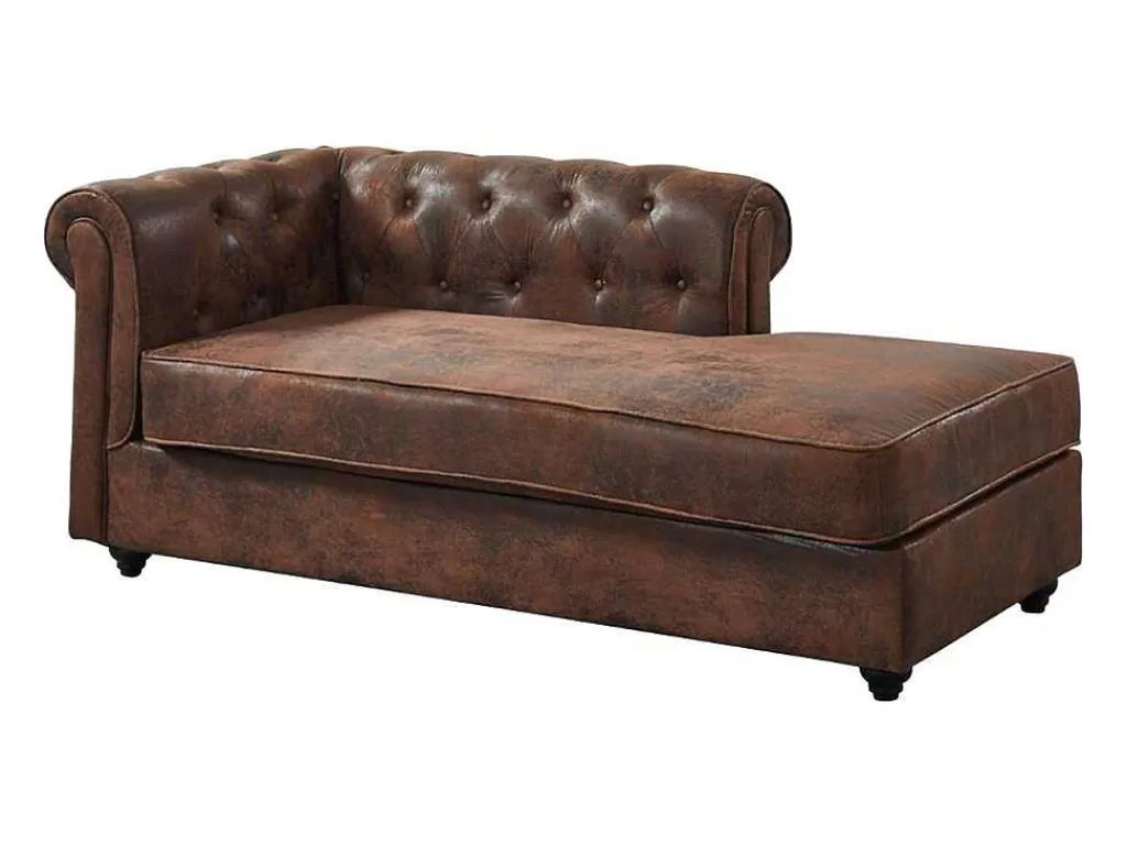 Chaise Longue*Vente-unique Chaise-Longue Direita Em Microfibra Aspeto Pele Envelhecida Estilo Chesterfield - Shirel