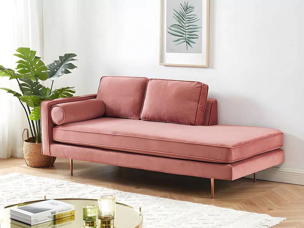 Chaise Longue*Vente-unique Chaise-Longue Direita Em Veludo Kahel Cor-De-Rosa Velho