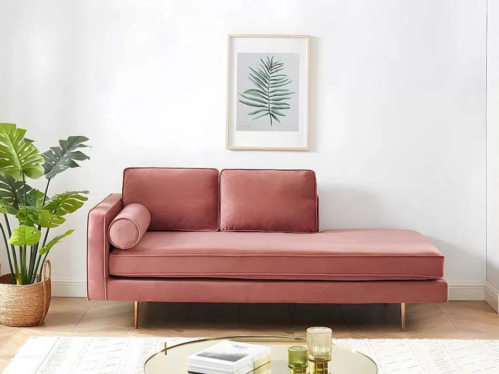Chaise Longue*Vente-unique Chaise-Longue Direita Em Veludo Kahel Cor-De-Rosa Velho