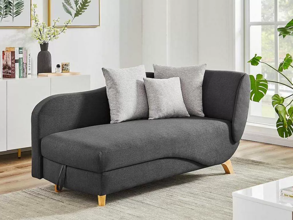 Chaise Longue*Vente-unique Chaise-Longue Esquerda Convertivel Em Tecido Antracite Com Espaco De Arrumação - Penelope